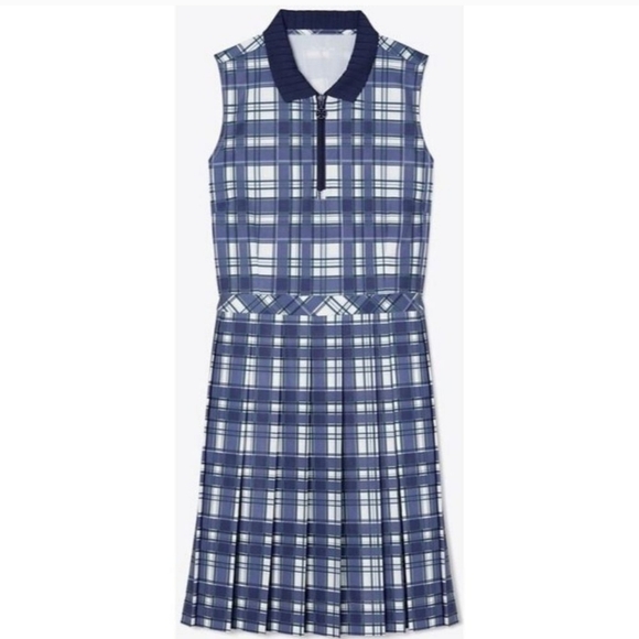 Tory Burch Sport Sleeveless Blue Plaid Pleated Golf Dress size XL - Picture 1 of 13